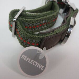 Vibrant Life Dog Collar XS Olive Green Reflective Premium Comfort Metal Buckle